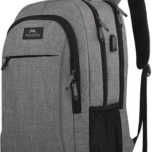 Travel Laptop Backpack, Business Anti Theft Slim Sturdy Laptops Backpack with USB Charging Port, Water Resistant College School Computer Bag Gift for Men & Women Fits 15.6 Inch Notebook, Grey