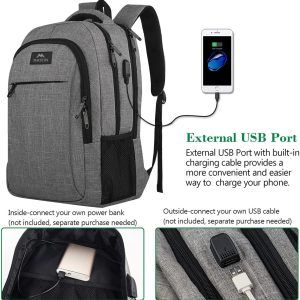 Travel Laptop Backpack, Business Anti Theft Slim Sturdy Laptops Backpack with USB Charging Port, Water Resistant College School Computer Bag Gift for Men & Women Fits 15.6 Inch Notebook, Grey