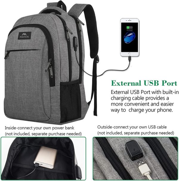 Travel Laptop Backpack, Business Anti Theft Slim Sturdy Laptops Backpack with USB Charging Port, Water Resistant College School Computer Bag Gift for Men & Women Fits 15.6 Inch Notebook, Grey - Image 2