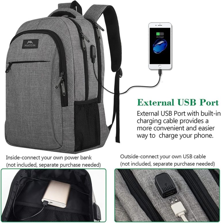 Travel Laptop Backpack, Business Anti Theft Slim Sturdy Laptops Backpack with USB Charging Port, Water Resistant College School Computer Bag Gift for Men & Women Fits 15.6 Inch Notebook, Grey