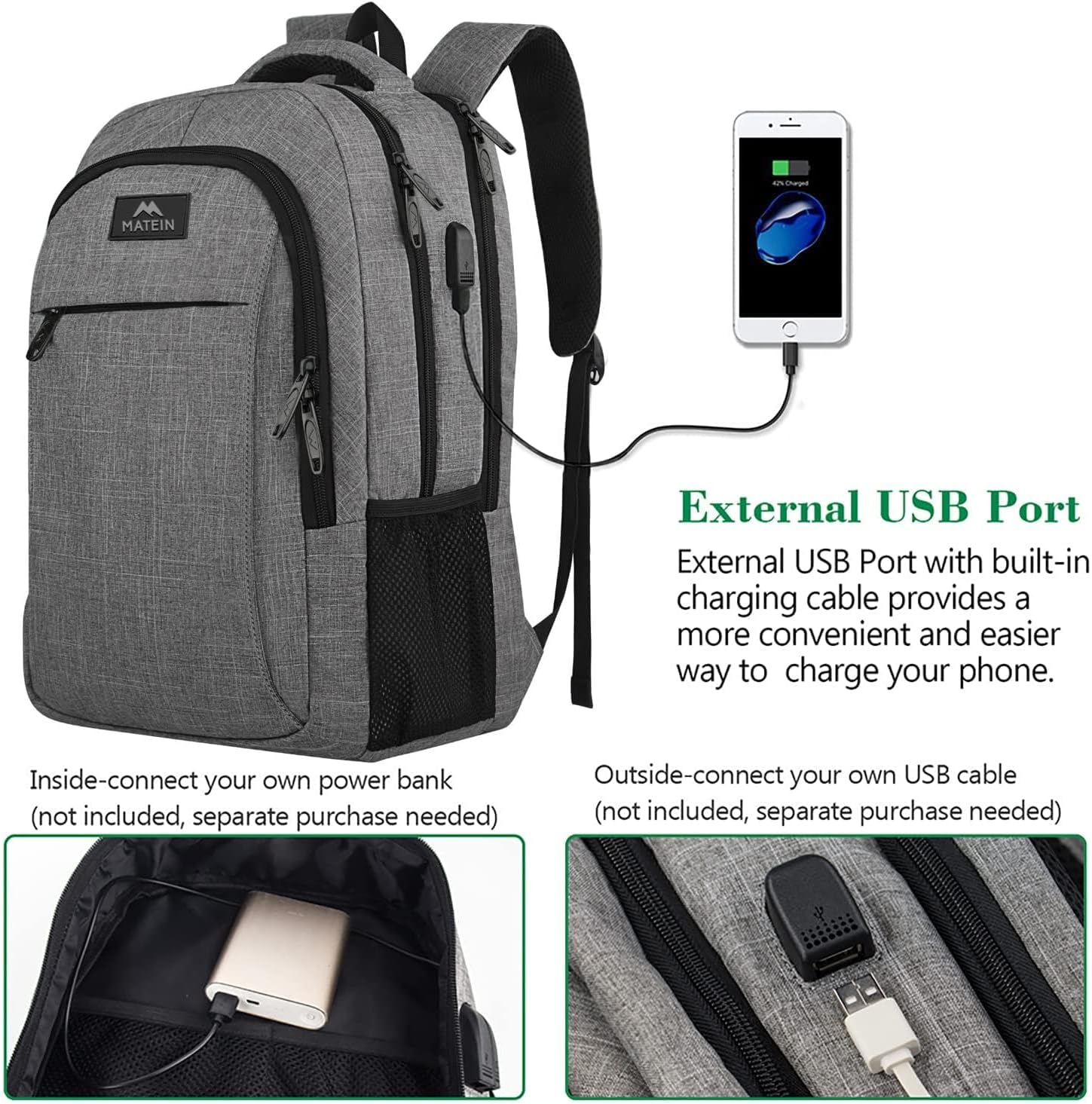 Travel Laptop Backpack, Business Anti Theft Slim Sturdy Laptops Backpack with USB Charging Port, Water Resistant College School Computer Bag Gift for Men & Women Fits 15.6 Inch Notebook, Grey