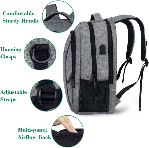 Travel Laptop Backpack, Business Anti Theft Slim Sturdy Laptops Backpack with USB Charging Port, Water Resistant College School Computer Bag Gift for Men & Women Fits 15.6 Inch Notebook, Grey - Image 4
