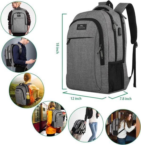 Travel Laptop Backpack, Business Anti Theft Slim Sturdy Laptops Backpack with USB Charging Port, Water Resistant College School Computer Bag Gift for Men & Women Fits 15.6 Inch Notebook, Grey - Image 6