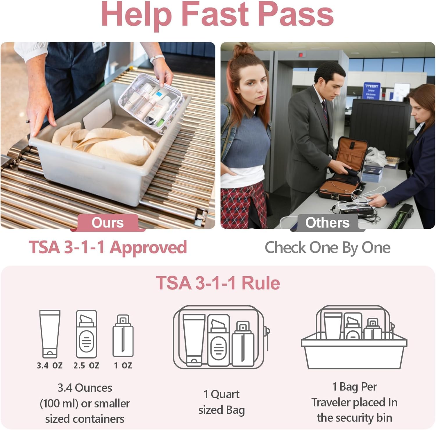 Clear Toiletry Bag, 3 Pack TSA Approved Toiletry Bag Quart Size Bag, Travel Makeup Cosmetic Bag for Women Men, Carry on Airport Airline Compliant Bag, White (for age 12 or above)