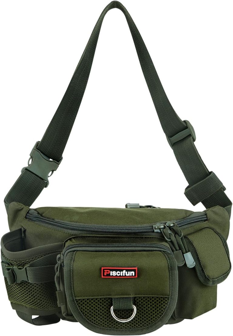 Piscifun Fishing Tackle Bag with Adjustable Waist Strap, Portable Multi-function Fanny Fishing Storage Pack, Water-Resistant Outdoor Fly Fishing Bag, Multiple Colors Available Small Fishing Bag