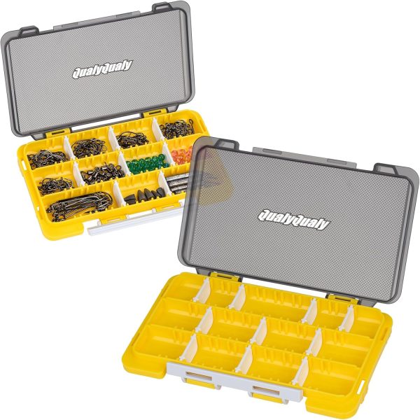 QualyQualy Fishing Tackle Box, Small Tackle Box Organizer with Removeable Diveders, 2 in 1 Small Fishing Tackle Box Organizer, Plastic Storage Box, Yellow, 2 Pack