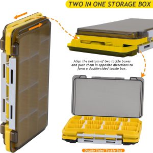 QualyQualy Fishing Tackle Box, Small Tackle Box Organizer with Removeable Diveders, 2 in 1 Small Fishing Tackle Box Organizer, Plastic Storage Box, Yellow, 2 Pack