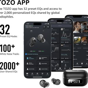 TOZO Hybrid Active Noise Cancelling Wireless Earbuds, 6 Mics ENC Clear Call, IPX8 Waterproof, in Ear Bluetooth 5.3 Headphones Stereo Bass Ear Buds 59H Playtime with LED Display 32 EQs via APP