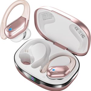 Wireless Earbuds Bluetooth Headphones 80hrs Playback Ear Buds Power Display with Noise Canceling Mic Headsets for Sports/Workout/Running Rose Gold
