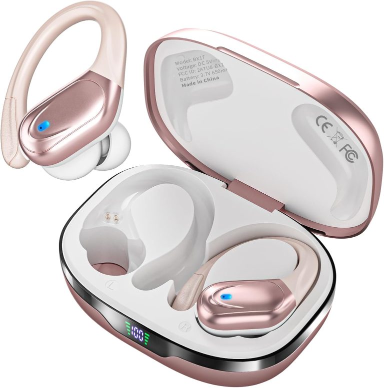 Wireless Earbuds Bluetooth Headphones 80hrs Playback Ear Buds Power Display with Noise Canceling Mic Headsets for Sports/Workout/Running Rose Gold