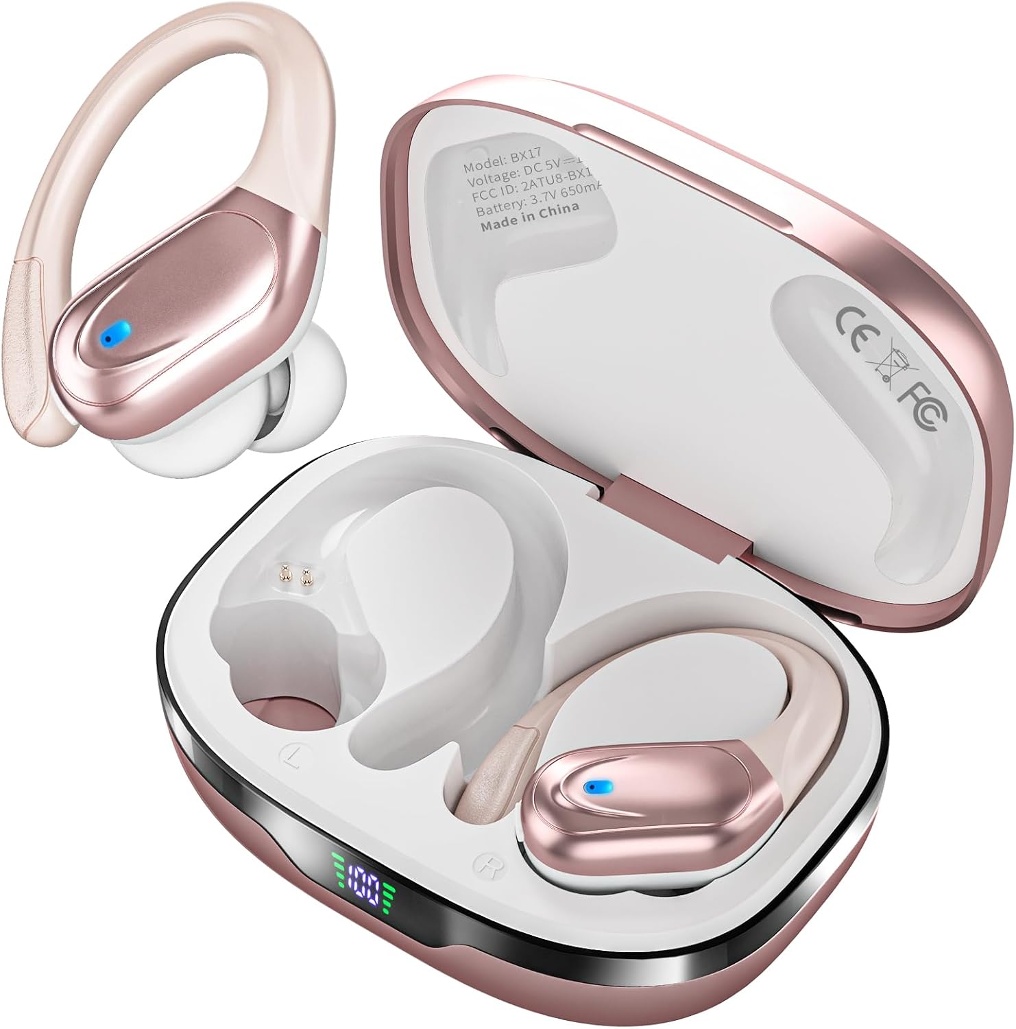 Wireless Earbuds Bluetooth Headphones 80hrs Playback Ear Buds Power Display with Noise Canceling Mic Headsets for Sports/Workout/Running Rose Gold